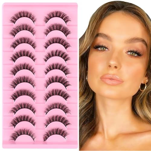 LOPHE Fake Lashes 10 Paare Cat Eye, 5-11mm | Wispy Strip Lashes in natürlichem Look, flauschig, wiederverwendbar