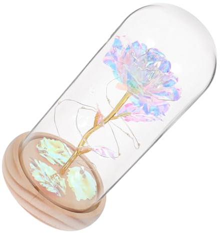FIXOSHEE Preserved White Rose Flower in Glass Dome LED Lights, Artificial Rose Decoration for Christmas, Valentine's Day Adornment for Women and
