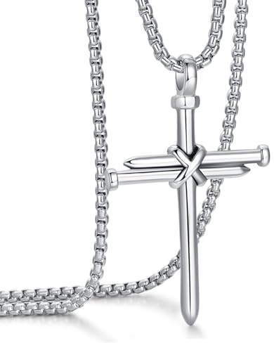 RIXERKOC Collana Croce da Uomo, Collana in Acciaio Inossidabile Lucido Nero Oro Argento con Ciondolo Croce a Chiodo Gioielli Cristiani Gesù Regali per Pasqua Festa del Papà Compleanno