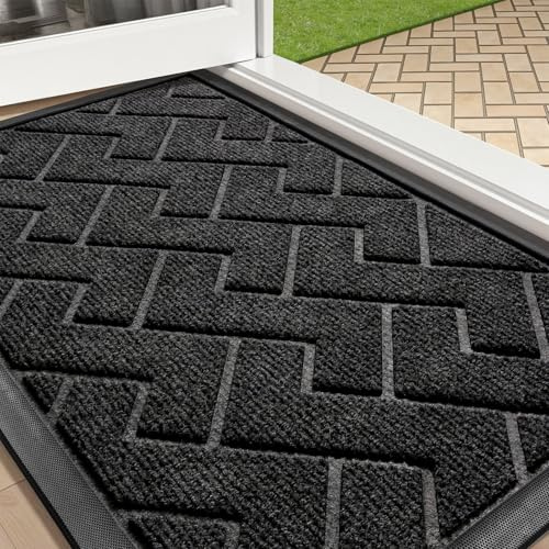 Tuocal Door Mat Outdoor, Dirt Trapper Door Matts Indoor, 43x75cm, Grey | Non Slip Doormat, Heavy Duty, Absorbent, Easy Clean, Rubber Backing, Floor Mat for Front Door, Entrance, Garden