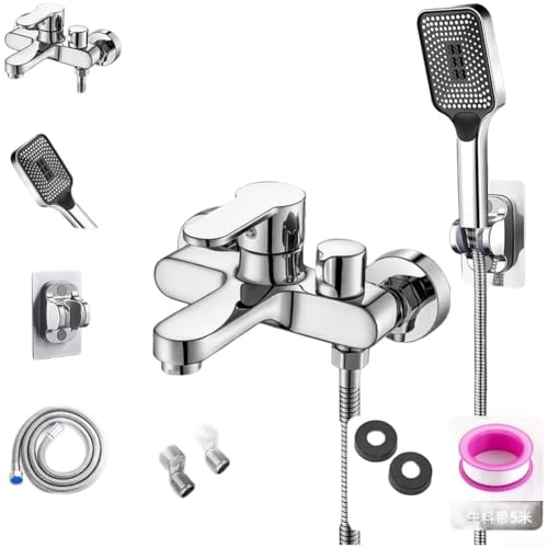Ensemble mitigeur de douche avec tuyau, robinet de douche mural en laiton avec tuyau en acier inoxydable, valve d'eau chaude et froide pour salle de bain, argenté (D)