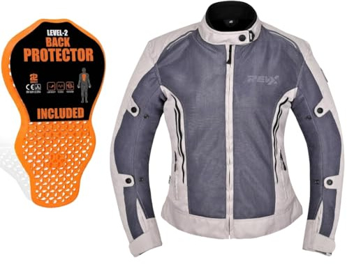 REVX Sommer Motorradjacke Damen mit CE Protektoren | Ultra Belüftet Leichte Sommerjacke mit Rückenprotektor