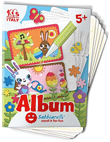 Sabbiarelli Sand-it For Fun - Álbum Tarjetas de Pascua, 5 Hojas Adhesivas con 10 Dibujos para Colorear con Arena de Colores (no incluida) - Manualidades Creativas de Pascua a Partir de 5 Años
