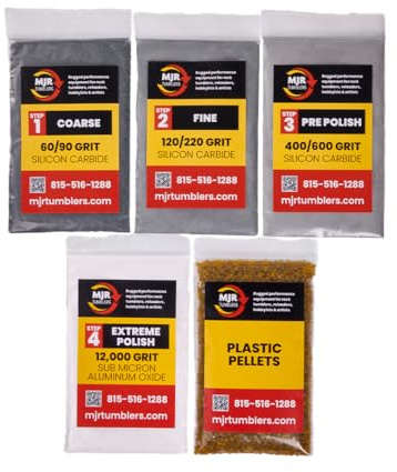 MJR Tumblers Rock Tumbler Grit Kit Refill with 12,000 Grit Polish, Silicon Carbide & Aluminum Oxide, Stone Polishing Kit with Plastic Pellets for 3lb Rotary & Vibratory Tumblers