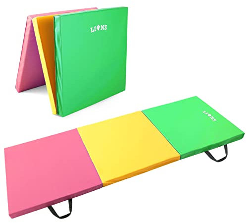 Lions Gymnastic Mat - 50MM Thick Tri Folding Yoga Exercise Gym Play Fitness Floor Matt - 180x60cm (Rainbow)
