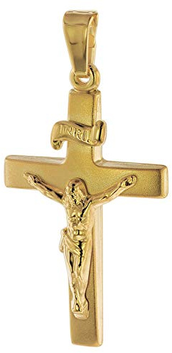 trendor Anhänger Kruzifix 24 mm Gold 750/18 Karat 75551 | Damen und Herren Goldanhänger, modischer Kreuzanhänger, Geschenkidee, eleganter Schmuck aus Echtgold