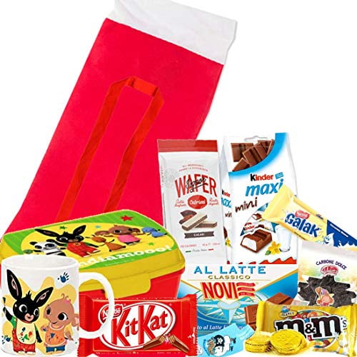 ipt Calzetta della Befana con Tazza e Porta merenda Personaggio a Scelta Regalo Bambini Bimbi Dono Carbone dolcetti Dolci epifania Calza Camino vecchina Scopa (Bing & Friends)