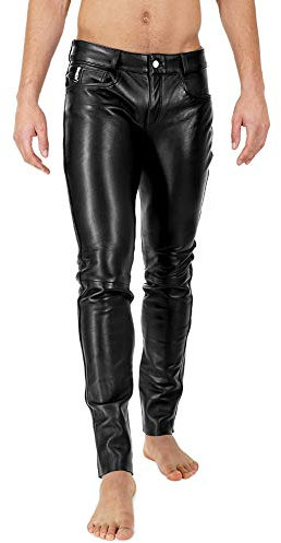 Bockle® 2021 Stretch Tube Lamb Pantaloni di Pelle Pantaloni da Uomo in Pelle Uomo Jeans Nero Pantaloni di Pelle Pantaloni da Uomo in Pelle Uomo Pelle, Size: 34W / 36L