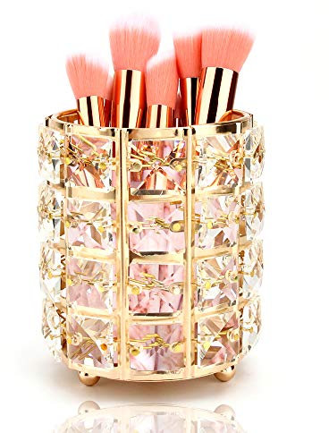 Make-up Pinsel Aufbewahrung aus Kristall Make-up Pinselhalter Kosmetik Pinsel Halter Organizer Stiftbehälter Desktop-Dekoration (Gold)