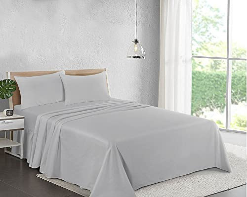 100% Cotton Plain Dyed Flat Sheet | Premium Hotel Quality Ultra Soft Bed Sheet | Luxury Non Iron Easy Care Bedding Sheet - Wrinkle, Stain and Fade Resistant Top Sheet - Silver, King Size