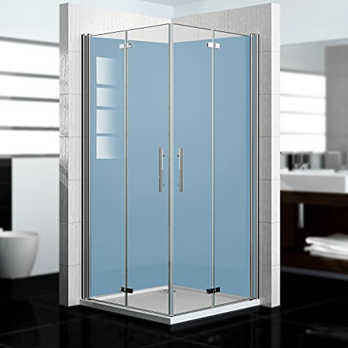 dedeco Eck-Duschrückwand wasserfest Motiv: Blau V1, 2 x 90x200 cm, Badrückwand, Fliesenersatz fugenlos Wandverkleidung Duschplatte Duschrückwände aus Aluminium, Made in Germany