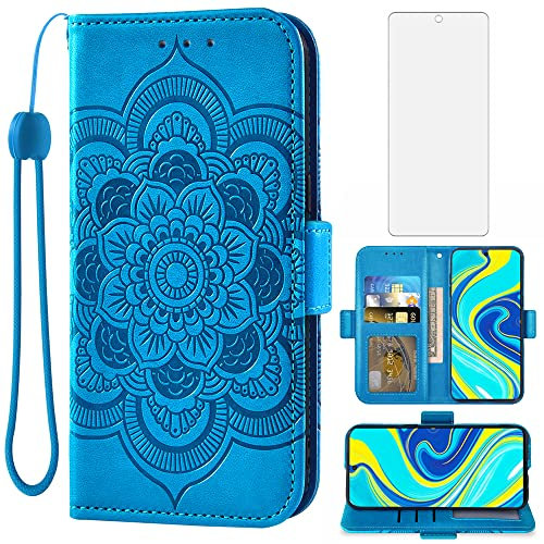 Asuwish Funda para Xiaomi Redmi Note 9 Pro/Note 9s/Note9 Pro MAX/Poco M2 Pro con Cristal Templado Protector Pantalla Libro Cuero Piel Tarjetero Soporte Note9S Note9Pro 4G Tapa Carcasa Capa Case Azul