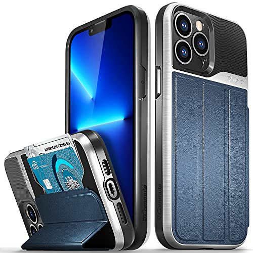 VENA Wallet Case Compatible with Apple iPhone 13 Pro Max (6.7-inch), vCommute (Military Grade Drop Protection) Flip Leather Cover Card Slot Holder with Kickstand (Blue)