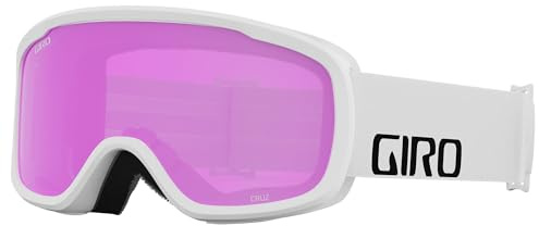 Giro Cruz Schneebrille Ski Snowboardbrille Unisize | Skibrille mit EXV Weitsicht, Anti-Fog, OTG Brillenträger geeignet, Helm-kompatibel | Farbe: white wordmark - Gläser: amber pink
