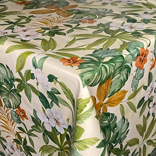 KEVKUS Wachstuch Tischdecke 06244-01 Lilien Monstera Dschungel Blüten eckig rund oval (Rand: Schnittkante (ohne Einfassung), 140 x 260 cm oval)