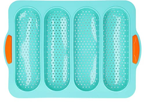 Silicone Baguette Pan,Nonstick Loaf Pan,4 Cavity Loaves French Toast Bread Baking Tray Bake Mold,Hot Dog Bun Mold Baguette Mould(Green)