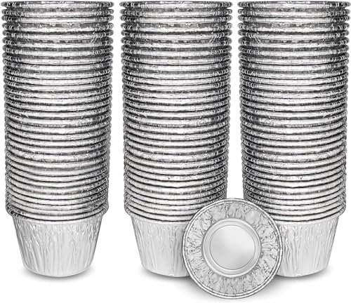 ebake Moldes Desechables Reposteria - (200ml) Paquete de 100 Moldes Horno Reutilizables - Moldes de Aluminio para Freidora de Aire - Molde Flan para Horneado de Muffins, Tartas y Pudding