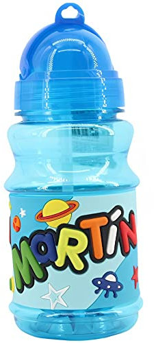 PLUS HOME Botella Agua con nombre para niños, 100% a prueba de fugas, sin BPA, 350 ml, para guardería, colegio, viajes y deporte Regalo de Niños 5-10 años para Colegio Cumpleaños(350ML) Martin