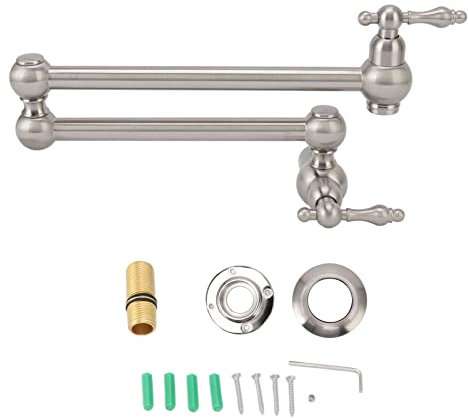 Rubinetto per riempimento pentole, rubinetto da cucina a parete in rame estensibile G1/2 Rubinetto pieghevole per riempimento pentole a due manici a foro singolo(Argento spazzolato)