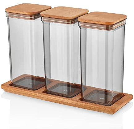 Lashuma 3x Aufbewahrungsdose Mehl mit Deckel, Lebensmittelbehälter Plastik, Kaffee Dose Transparent Anthrazit