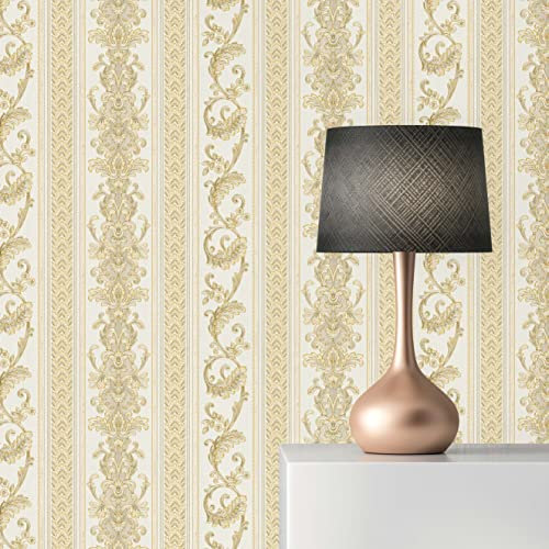 TADESSI Tapete Streifen Pepe M1-No.77 Vliestapete Gold Creme Barocktapete Ornamente für Wohnzimmer Schlafzimmer Küche