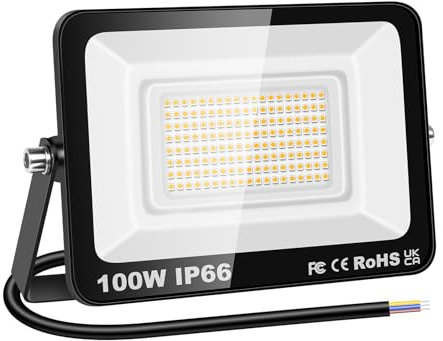 RIGIDON 1x 100W LED Strahler Außen, 10000LM Außenstrahler, 3000K Warmweiss IP66 Wasserdicht LED Fluter Scheinwerfer Flutlicht, Außenlampe für Garten, Innenhöfe, Garage, Hotel, Sportplatz, Werkstatt