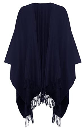 Ruana-Umhang aus 100 % Lammwolle, Marineblau, Einheitsgröße