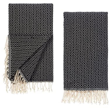 Tuiste Saunatuch Schwarz 2er Pack, Saunakilt Damen und Herren, Strandtuch, Saunahandtuch, Picknickdecke, Hamamtuch%100 Baumwolle, Strandtücher, Strandhandtuch XXL, Badehandtuch groß 100x180