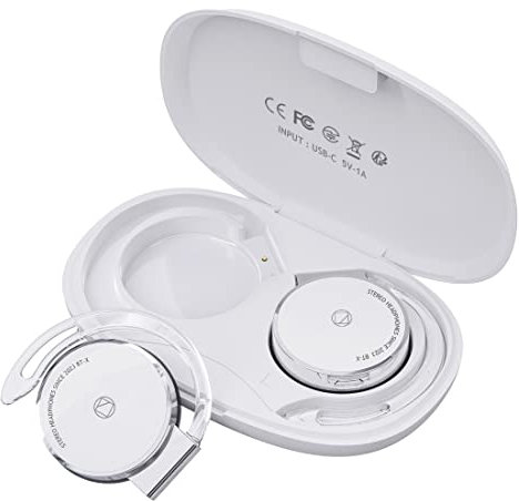 Ear Clip Headphones Bluetooth V5.3, Wireless Sport Headphones Bluetooth Earphones On-Ear with Breathing Light, Headset Bluetooth with 4 Microphone, Comfort Fit Ear Hook Headphones (WHITE)