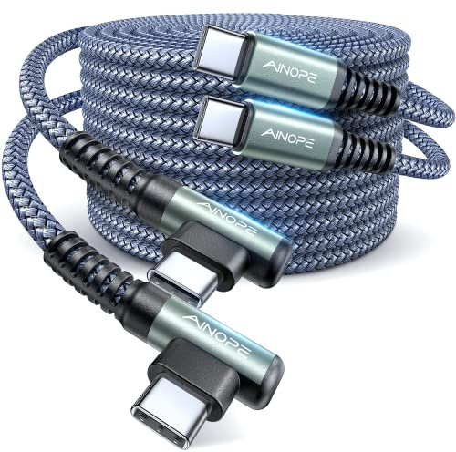 AINOPE Cable USB C vers USB C 2 Pack 2M+2M 60W Câble USB C Cord Right Angle Cable USB C Charge Rapide Pour iPhone 15 Samsung S24 Ultra S23 iPad Air MacBook Pro Google Pixel 7 Xiaomi Switch PS5