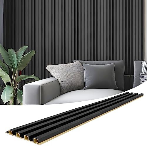 Art3d Slat Wall Panel for Modern Decor, WPC Acoustic Diffuser Panel, 8-Pack 96 x 6 in. 32 Sq. Ft Matte Black
