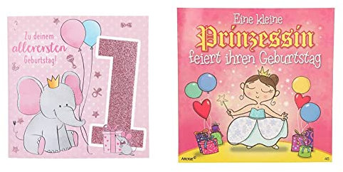 Depesche 11515-001 Zahlenkarte zum 1. Geburtstag, 15,5 x 15,5 cm & 3868.046 Glückwunsch-Karte zum Geburtstag (neutral), ansprechende Geburtstagskarte mit Musik und passendem Spruch, 17 x 16,5 cm