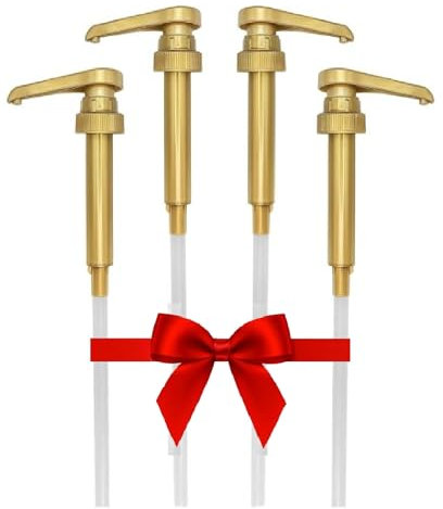 Premium Gold Coffee Syrup Pump (4 Pack) for 750ml or 1 Liter Bottles - Fits Major Brands such as Torani, Monin (only Plastic 1 Liter), Skinny, Starbucks, DaVinci, Coffee Syrup Pump Dispenser