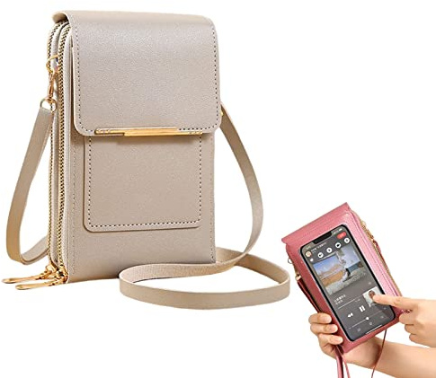 Multifunktionale Touchscreen-Handytasche, Anti-Diebstahl-Umhängetaschen aus Leder für Damen, Messenger-Tasche, Kleine Handy-Umhängetasche mit Touchscreen