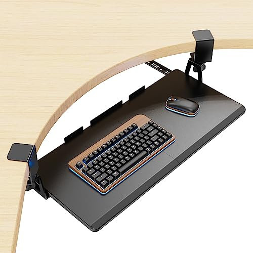 PUTORSEN Tastaturablage Ausziehbar, Tastatur Auszug Halterung Schwenkbar it Drehen C Klemme, 670x300 mm Ausziehbare Tastaturablage, Schwarz