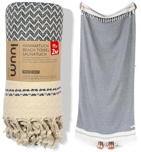 Luum® Badetuch groß 90x200 Hamamtuch Saunahandtuch Handtuch Yogatuch Duschtuch Strandhandtuch Saunatuch Reisehandtuch Pestemal Turkish Towels, Damen Herren, 100% Baumwolle, Navy