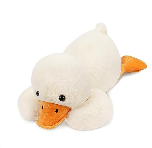 Fortuning's JDS® 23,6 Zoll weiße Ente Plüschkissen - Kawaii Weiches Stofftier Spielzeug Kissen Puppe Kuscheliges Geburtstagsgeschenk für Kinder und Erwachsene