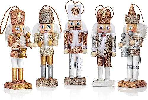 HSDSH 5 Piezas Cascanueces Navidad 12cm Soldado Cascanueces De Madera Cascanueces de Madera Figuras Muñecas Títeres Adornos Regalos Árbol de Navidad Colgantes Colgantes