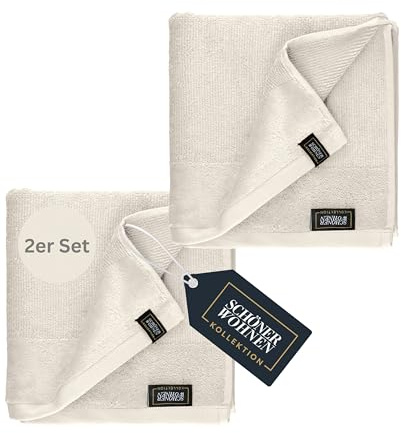 SCHÖNER WOHNEN Handtücher 50x100 weiß- Frottee Handtücher Set 2er Pack - Handtuch Baumwolle Öko-Tex - groß, weich - Bad, Baby, Kinder & Fitnessstudio - schnelltrocknend - Gym Handtuch