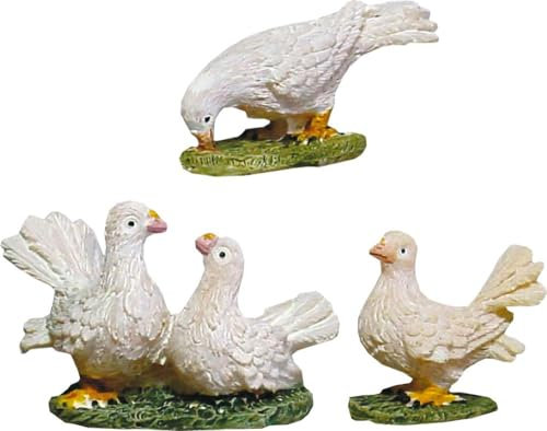 FADEDA 3X Tiergruppe Tauben/Höhe:3 cm/handbemalt/detailgetreue Krippen Figuren - Weihnachten Tisch Dekoration Krippe Zubehör