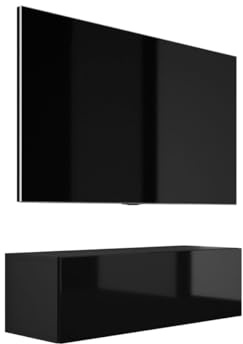 3E 3xE living.com Hängendes TV- Schrank - Modernes Design B: 100 cm, H: 34 cm, T: 32 cm, Schwarz Matt/Schwarz Glanz