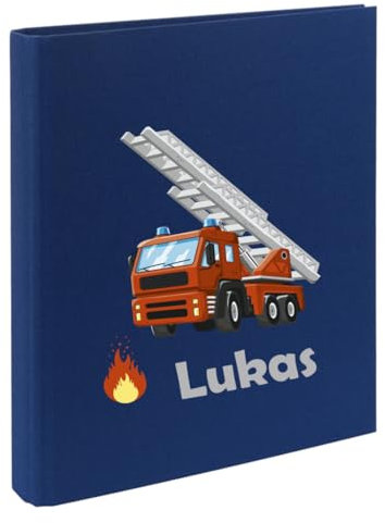 minimutz Zeugnismappe Kinder mit Name personalisiert - Dokumentenmappe Feuerwehr-Auto für Jungen - Zeugnisordner Leinen zum Einsortieren (navy)