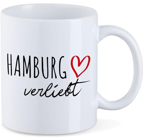 Huuraa Tasse Hamburg verliebt Geschenk 330ml Weiß Hamburg Präsent