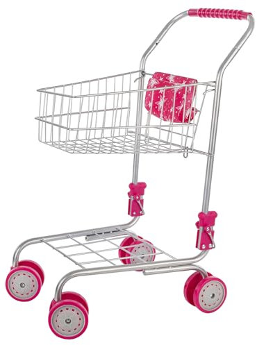 Idena 40250-Carrello della Spesa in Metallo, Carrello Pieghevole con Dettagli Rosa, Accessorio per Cucina e Negozio, per Bambini a Partire dai 3 Anni di età, Multicolore, 40250