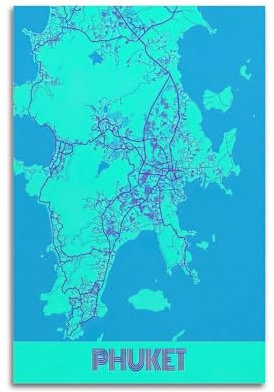 BPQN Landkarten-Poster, Asien, Thailand, Phuket-Karte, dekoratives Gemälde, Leinwand, Kunstbild, 40 x 60 cm