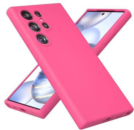 OHLIGIA Samsung Galaxy S24 Ultra Liquid Silicone Case Slim Protective 3 Layer Shockproof Phone Cover with Anti-Scratch Soft Microfiber Lining for Galaxy S24 Ultra 5G 6.8'' (2024) (Hot Pink, S24 Ultra)