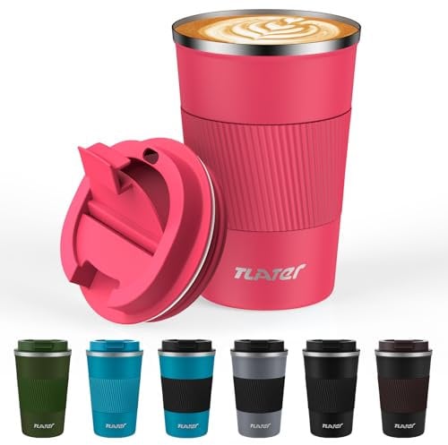 Travel Mug, 380ml Insulated Coffee Cup Travel Mug with Leakproof Lids - Double Walled Vacuum Stainless Steel Travel Coffee Mug for Hot & Cold Drinks, Water and Tea