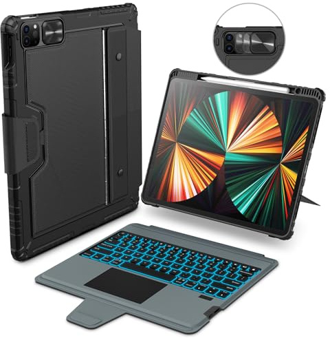 Nillkin for iPad Pro 12.9 Case with Keyboard Backlit Bumper iPad 12.9 (3rd, 4th, 5th and 6th gen) Detachable Keyboard with Built in trackpad, Stand,US English - Black (Elite Black)