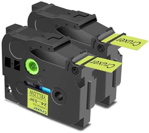 Cruxer 2er-Packung Kompatibel für Brother P-touch TZe-C51 Fluoreszierend Laminierte Bänder，Schwarz auf Gelb 0,94'' 24mm x 5m Schriftband Ersatz für Brother PT-P710BT PT-E550WVP PT-P750W PT-2730VP