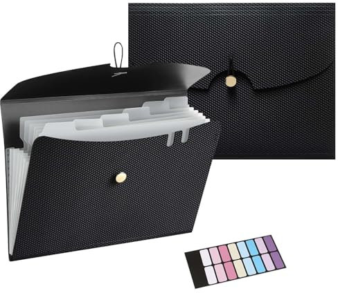 DoocliB Fächermappe A4 Dokumentenmappe A4, Mappen Ordnersystem mit 7 Fächern - Tragbar, Erweiterbar mit Gummiband für Büro, Schule, zu Hause (Schwarz)